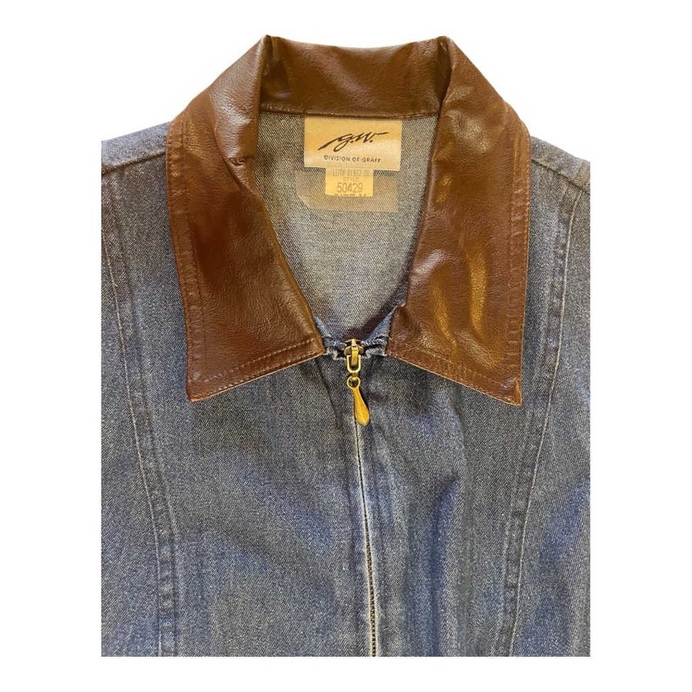 Graff Vintage Denim Vest w/ Leather Trim Collar & Pockets - Picture 2 of 11